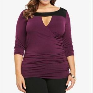 Torrid Tunic Top Purple and Black Faux Leather Trim Plus 1X